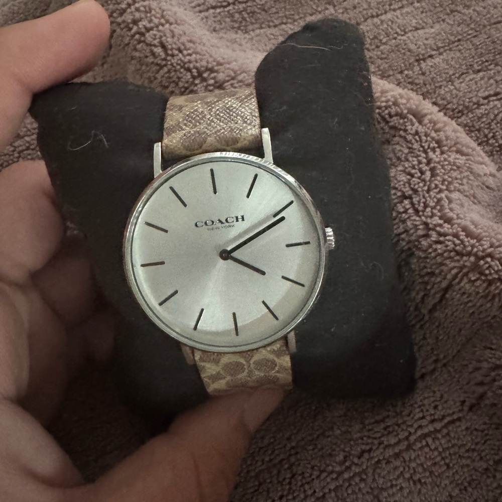 Coach Silver Watch with Tan Strap